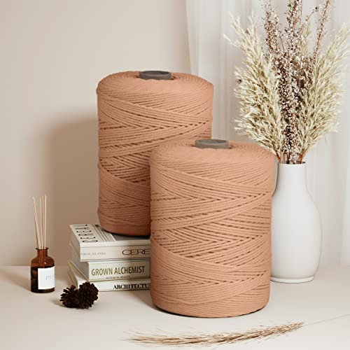 Image of ZUEXT Macrame Cord, Brick Red, 3mm x 547yds Cotton String Macrame Yarn | Natural Handmade, 4 Strands Twisted Cotton Rope, for Craft Wall Hanging Weaving Tapestry Dream Catchers Hanger DIY Gift, 500m