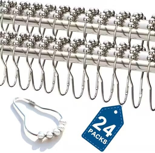 Durable Stainless Steel Shower Curtain Hooks – 6 × 4 cm Metal Rings for Bathroom Rods, Rust‑Resistant & Smooth‑Glide Set (24)