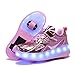Wooowyet LED Roller Skate Shoes with Wheels for Girls Kids Boys Light Up Fashion Sneakers Wheeled Heel USB Rechargealbe Tenis Patines para Niñas Pink Big Kids Size 6