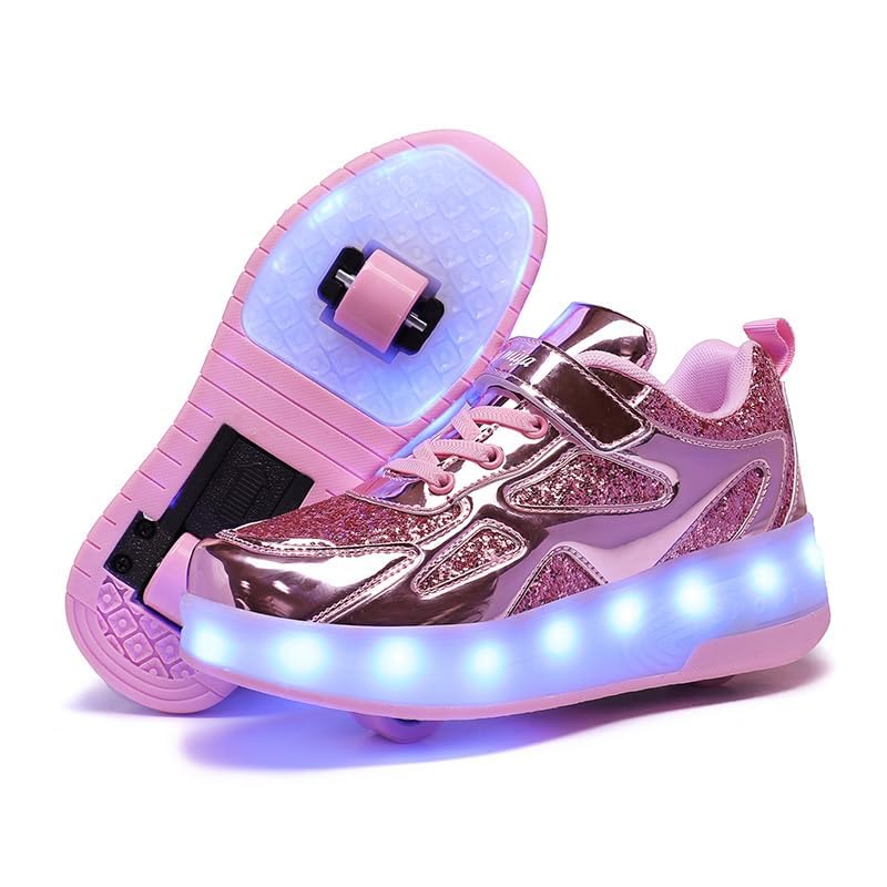 Wooowyet LED Roller Skate Shoes for Kids Boys Girls Light Up Fashion Sneakers Wheels Wheeled USB Rechargeable Hook&Loop2
