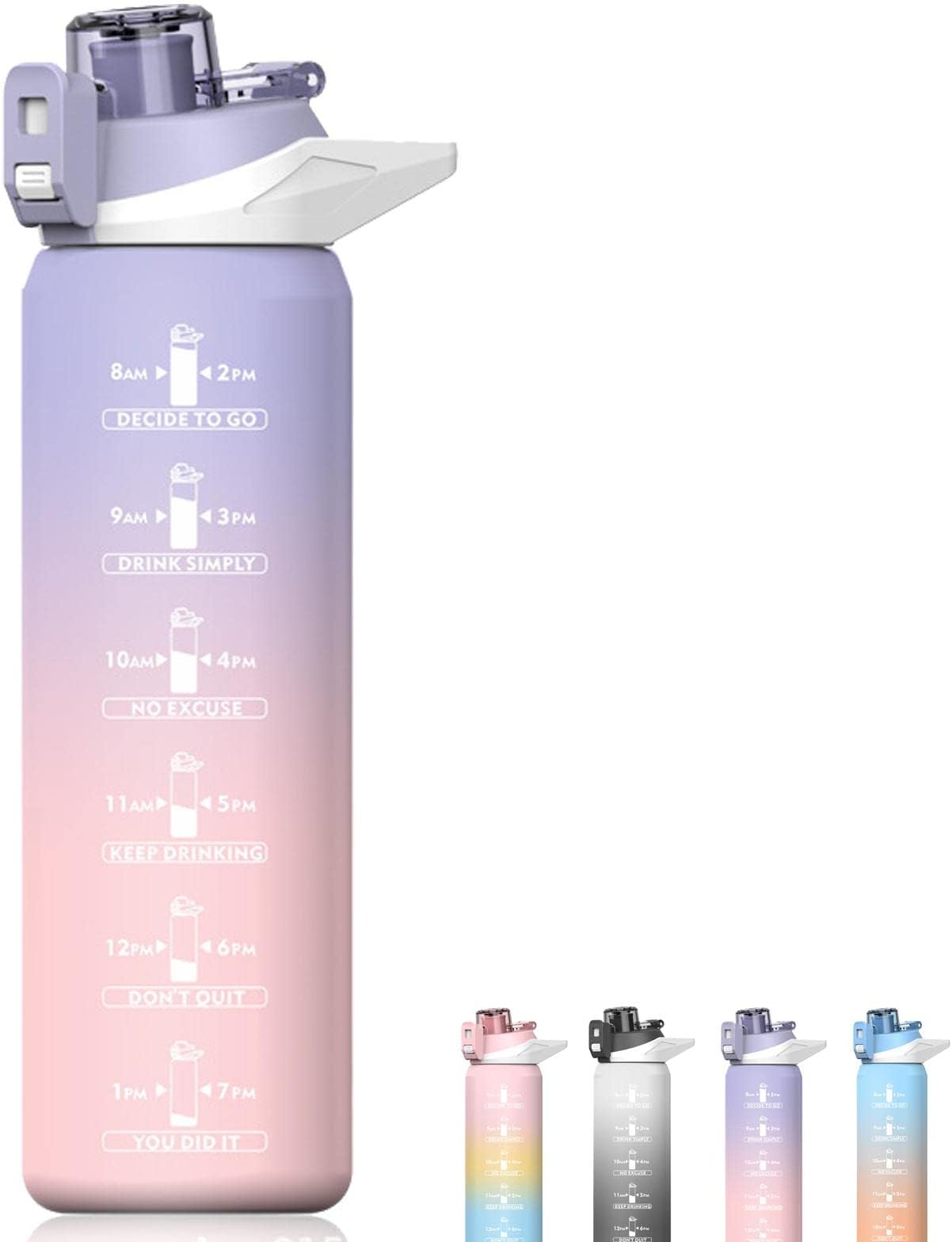 YUNDING Water Bottles with Times to Drink,Thermos Kids Water Bottle,Motivational Water Bottle for Water Bottle for School and Hiking Gym Water Bottles for Girls 32oz Purple Pink