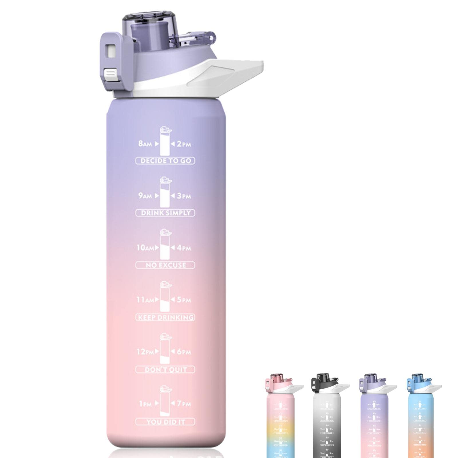 YUNDING Water Bottles with Times to Drink,Thermos Kids Water Bottle,Motivational Water Bottle for Water Bottle for School and Hiking Gym Water Bottles for Girls 32oz Purple Pink