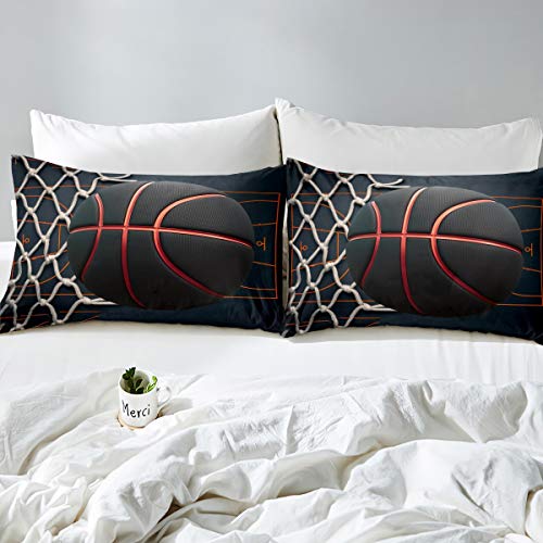 Boys Basketball Print Bedding Set Sports Theme Duvet Cover For Kids Children Teens Ball Games Comforter Cover Geometric Stripes Orange Balck Bedspread Cover Bedroom Decor Quilt Cover 2Pcs Twin Size #TOP1