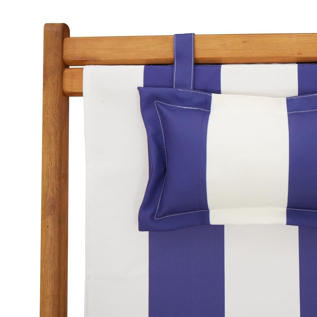 vidaXL Chaise de Plage Pliable Bleu et Blanc Bois d'eucalyptus/Tissu, Chaise Longue, Chaise d'extérieur, siège d'extérieur, Chaise de Camping