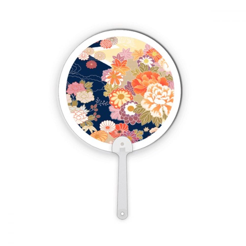 Éventail rond japonais aux finitions soignées avec motif érable et pivoine