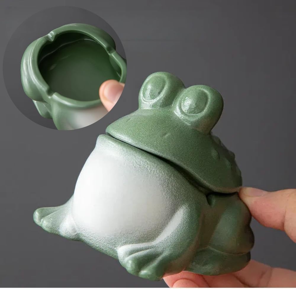 Ceramiczna popielniczka z żabą i zwierzak herbaciany – Słodki wzór zwierzęcy pasujący do salonu, tarasu, pokoju herbacianego i przestrzeni zewnętrznej | Dekoracyjny wielofunkcyjny dodatek