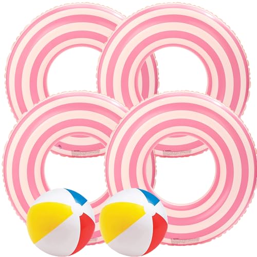 4 Pack Pool Floats for Adults Pool Swim Tubes Rings(35 inch) - 4Pcs Inflatable Big Floaties Beach Swimming Rings for Adults Raft Floaties Summer Water Fun (Pink Circle) - image 1