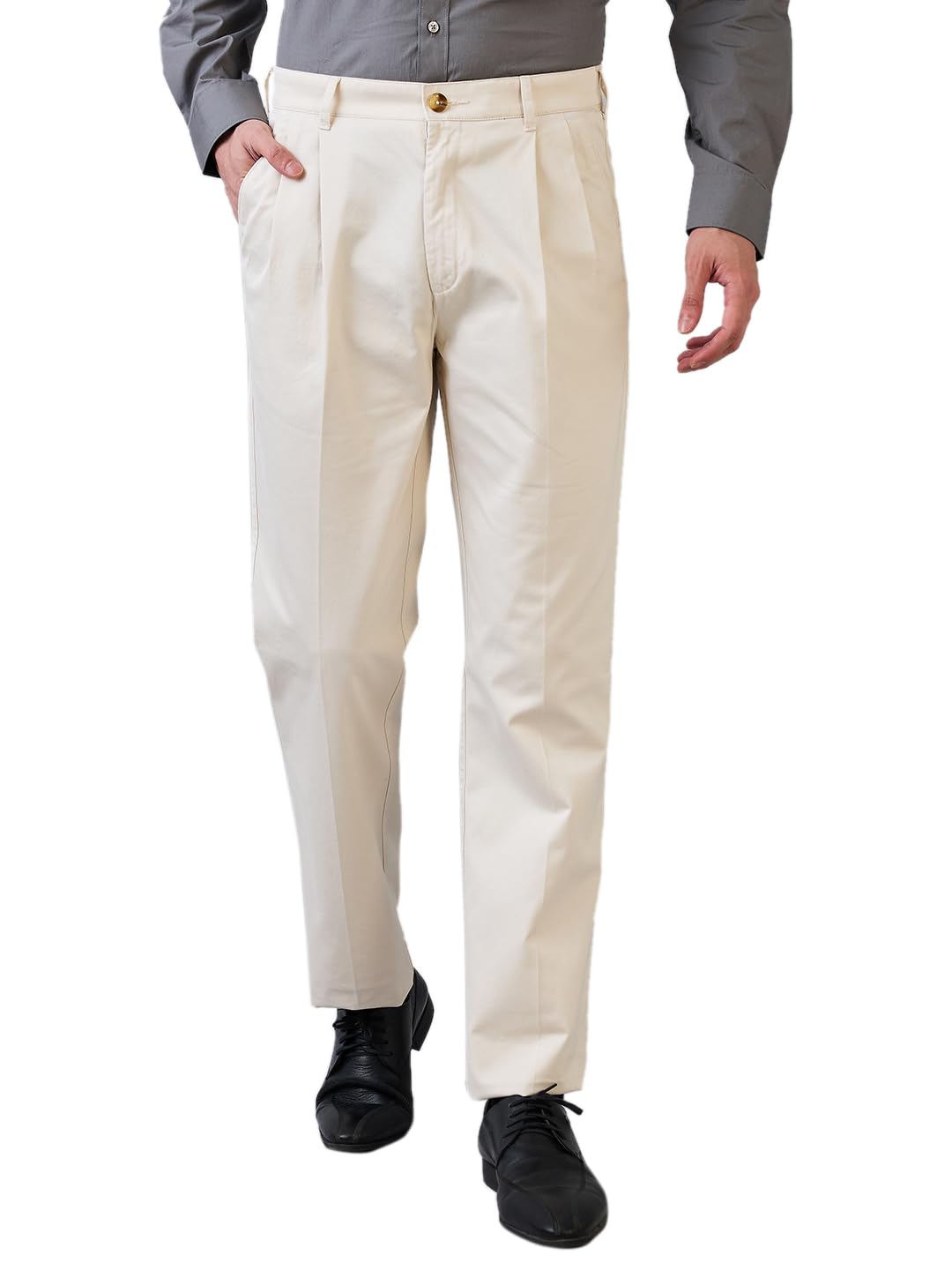 colorplus Color Plus Men Comfort Fit Solid Piece Dyed Pattern Pure Cotton Pleated Casual Trouser-picture-18