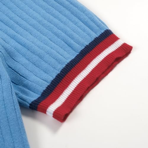 OXKNIT Polo para hombre de algodón azul con rayas retro de los años 1960 y manga corta miniatura 5