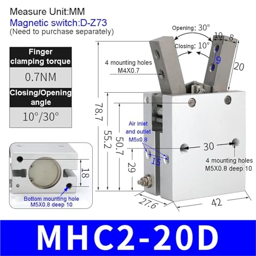 Pinza neumática angular MHC2-20D para evitar fallos de sujeción en automatización 2