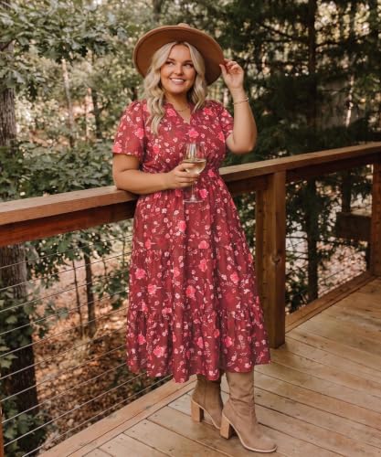 Image of TIYOMI Women Plus Size Dress Boho V Neck Short Sleeve Beach Maxi Dresses Floral /Stripe /Leaves /Lemon XL-5XL
