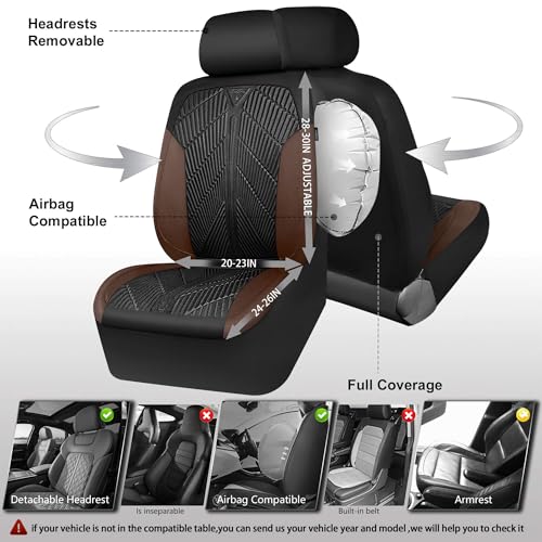 Image of CAR PASS Waterproof Black Brown Car Seat Covers Front Seat Covers Neoprene Wetsuit,All-Weather Non-Slip Durable,Universal Fit for SUV Sedans Trucks Automotive,Airbag Compatible,3D Emboss Black Brown