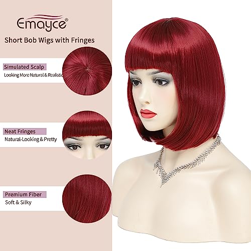 Short Bob Wigs with Fringes/Bangs for Women Premium Heat Resistant Synthetic Fiber Layered Hair Wigs for Daily Party/Halloween/Cosplay (#99J-Burgundy) - Image 3