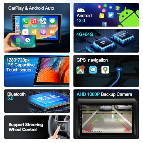 Image of Car Stereo Radio for Toyota Tacoma 2005-2015 with Wireless Carplay & Android Auto /9 Inch Touch Screen /Android13 /FM RDS /GPS Navigation /HD Backup Camera (4GB+64GB)