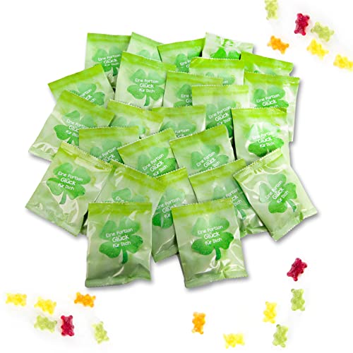 Glücksbringer Gummibärchen Kleine Päckchen, 25 Stück: Eine Portion Glück Glücksbärchen, Prüfung & Abitur, Für Silvester & Neujahr, Prüfungsglücksbringer Abi, Kleeblatt Viel Glück, 7 x 9 cm