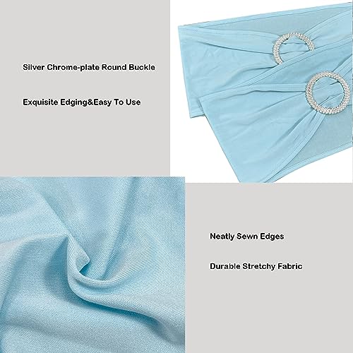 Image of Spandex Chair Sashes Bands, Baby Blue, 30PCS | Stretch Chair Ties Bows, With Buckle Slider, For Wedding Party Banquet Decoration