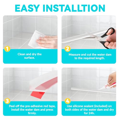DLYYPLUS Shower Threshold Water Dam, Silicone Sealant Included, Collapsible Self-Adhesive Shower Barrier, Shower Door Bottom Seal Strip Shower Splash Guard for Bathroom (Transparent, Length: 39'') by DLYYPLUS - Image 6