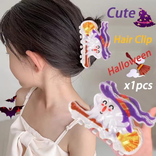 Pinza para cabello de Halloween NEWSPIED con diseño de fantasma y bruja, sujetador antideslizante para cabello grueso y fino, mediana, 1 pieza miniatura 2