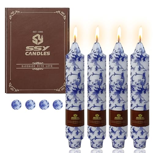 Bougies coniques bleues et blanches faites à la main pour table élégante