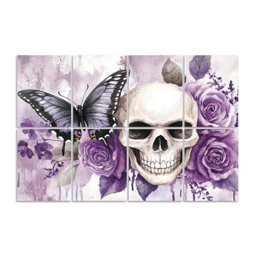 8 Pack Art Acoustic Panels Sound Absorbing Grey Purple Skull Rose Flower Rustic Butterfly Roses Leaves Floral Decorative Soundproof Wall Panels Self Adhesive for Recording Studios Office 48"x32" miniatura 1
