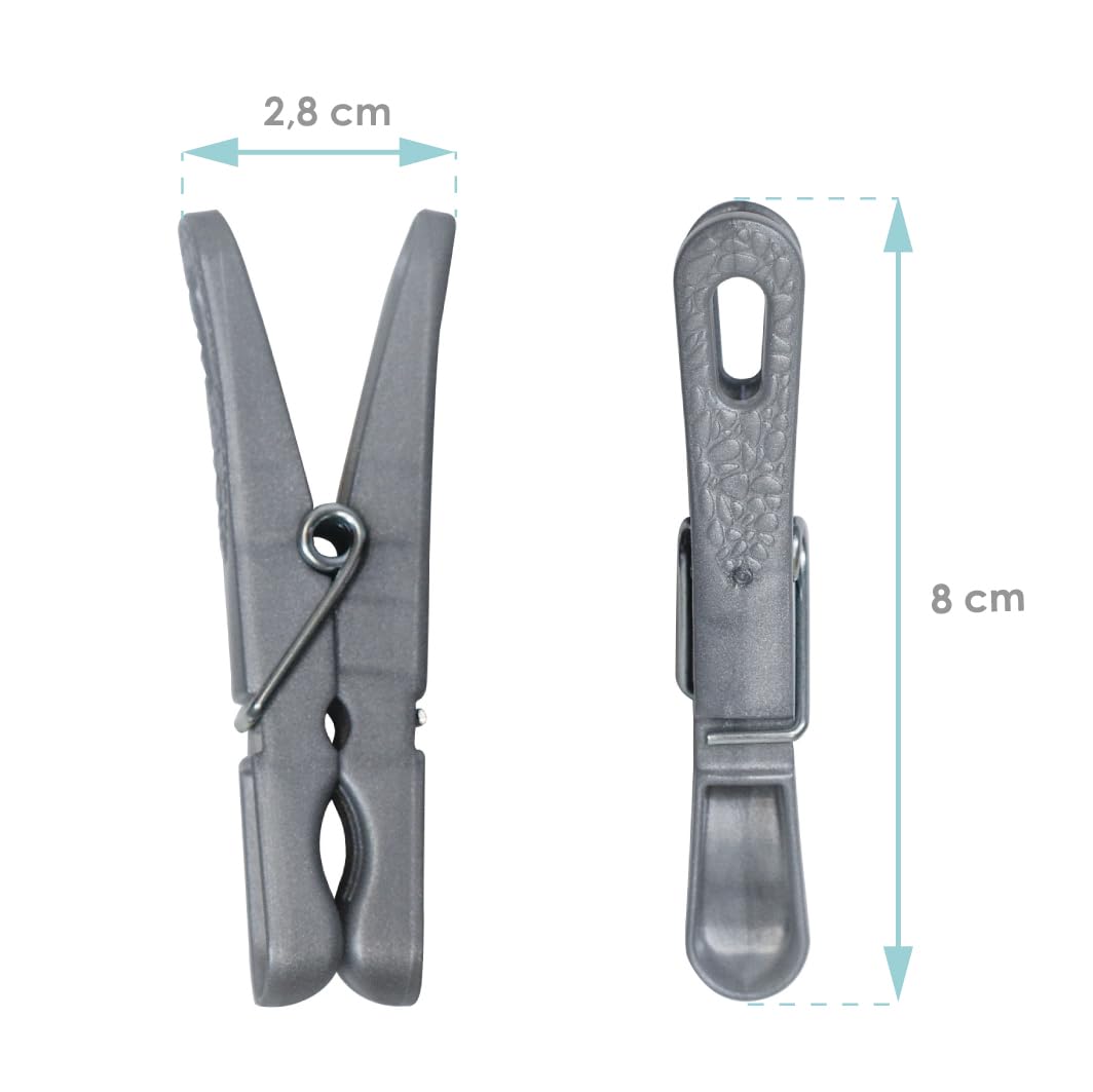 80 Pinzas para Ropa de Plástico – Fabricadas en Francia, 100% Recicladas y Reciclables, Resistentes a los Rayos UV, Protección sin Marcas para la Ropa – Negro, Blanco y Gris