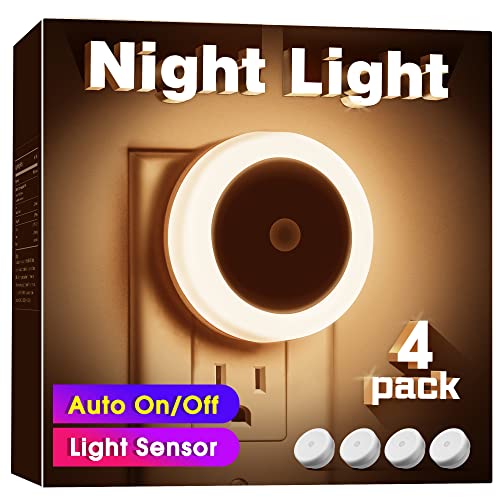 Night Light, Plug Into Wall [4Pack] With Light Sensors, Led Night Light For Kids Room, Baby, Bathroom Night Light, Stair, Hallway Light, Warm White #TOP1