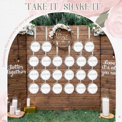 Lukmaa 36 Set 4 inch Tambourines Bulk for Adults Christmas Bulk Wooden Hand Held Drum with Metal Jingles, Tags, Tambourine Gift Musical Instrument for Church Wedding Party Favor(White Style)
