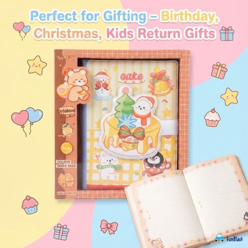 Image of FunBlast Diary for Girls - Christmas Kawaii Diary with Puffy Buckle Lock, Journal Diaries for Girls, Notepad for Students Stationary Items, Birthday Gifts (112 Sheets) (Cake)