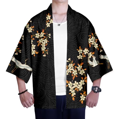 AMOMA Men Japanese Kimono Lightweight Loose Breathable Casual Cardigan Coat Top Yukata Jacket(4XL,Color05)