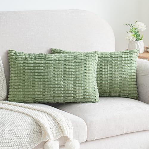 Smile of hope Sage Green Corduroy Lumbar Throw Pillow Covers 12x20 Pack 2 by Smile of hope - Used condition - US$12.98