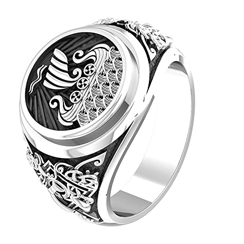 Viking Ship Ring Drakkar Ring Viking Ring Scandinavian Norse Viking Jewelry with 925 Sterling Silver