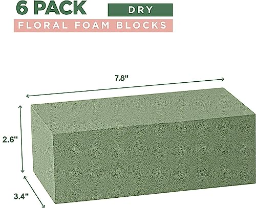Pack Of 6 Dry Floral Foam Blocks + Floral Foam Knife For Artificial Flower Arrangements, Set Includes 6 Flower Foam Blocks & Cutting Knife - Florist Foam Supplies - 7.8"L X 3.4"W X2.6"H #TOP2