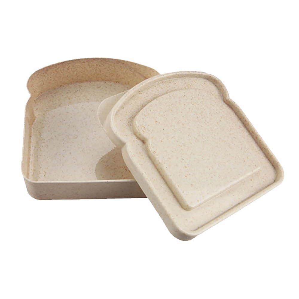 Missffcat Silicone Reusable Sandwich Box – 3 Pack Portable Lunch Container with Lid for Travel & Picnic(Beige bread box)