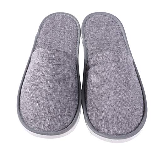 5 Pairs Disposable Slippers for Guests, Flax Disposable Slippers Closed Toe Spa Slippers for Women and Men (Gray)