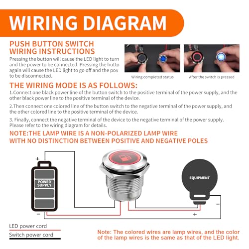 Image of 2PCS 19mm LED Momentary Push Button Switch 12V 24V IP67 White | Stainless Steel 20A with 185 Replaceable Symbols Marine Boat, Engine Start, Horn, Momentary Control