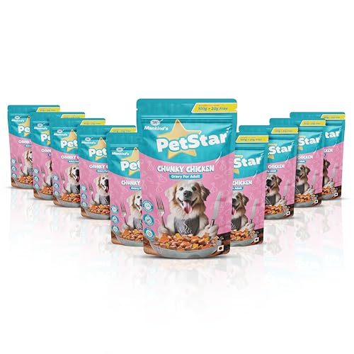 Image of Mankind Petstar Adult Wet Dog Food (High Protein) Chunky Chicken Gravy, 120g (Pack of 10) | Made with Real Chicken & Veggies |Adult Dog Food| No Artificial Flavors