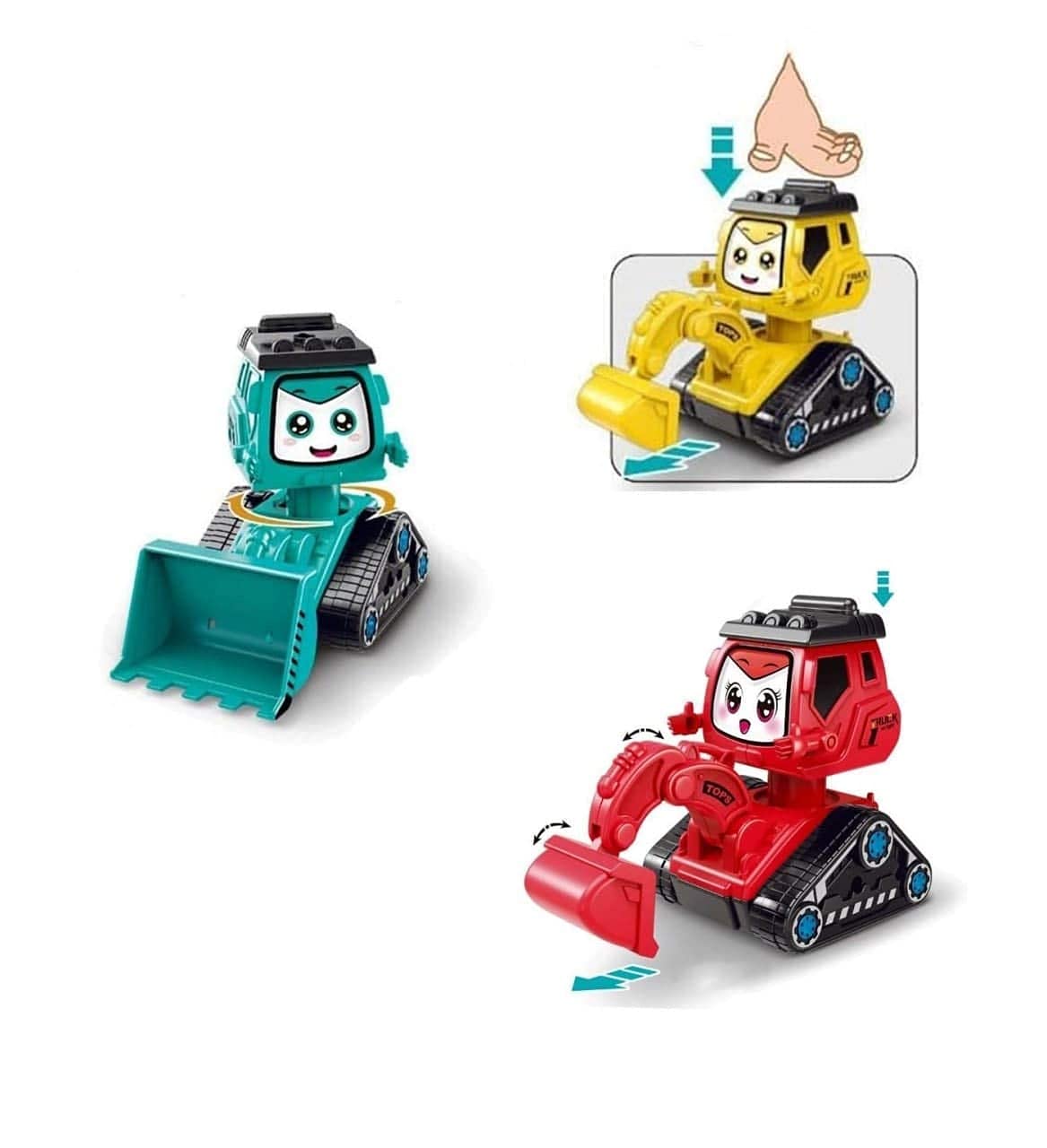 Mayatra's Colorful Press & Go Excavator Toy and Bulldozer Toy - Crawling Funny Vehicles Toys for Kids/Boys (Pack of 1; Multicolor) (Assorted Color Dispatch)