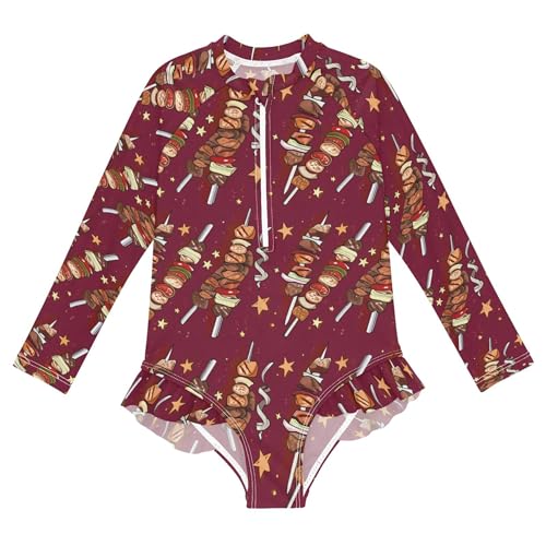 Kebab Girls Long Sleeve Rashguard Swimsuit UV Protection One-Piece Swimwear Bathing Suit B0404725
