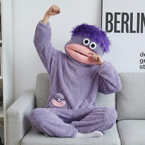 Metaparty Big Mouth Onesie Adults,Funny Onesie Pajamas,Cozy Plush One Piece Sleepwear, Funny Couple Loungewear (CA/US, Alpha, X-Large, Regular, Regular, Purple) — view 3