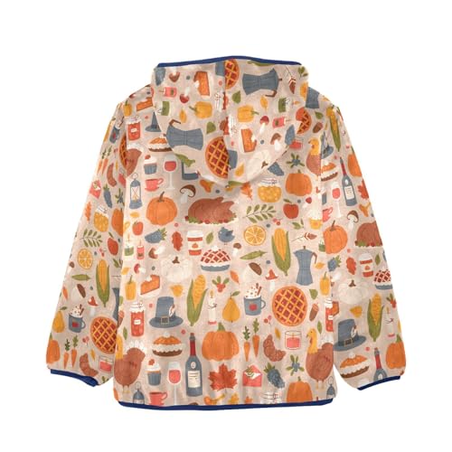 Turkey Corn Pumpkin Wine Girls Fleece Jacket Girls Fall Jacket Girls Zip Up Hoodie Girls Sherpa Jacket 2-10T2