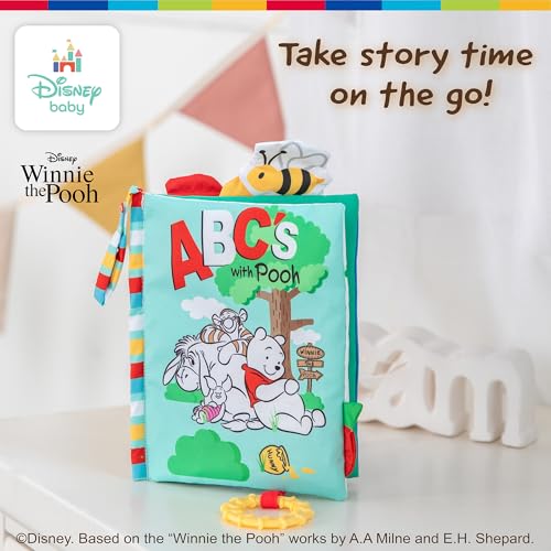 Image of Kids Preferred Disney Baby Winnie The Pooh Deluxe Soft Book Abc's with Pooh On-The-Go Sensory Books for Babies with Crinkle Pages and BPA Free Teether