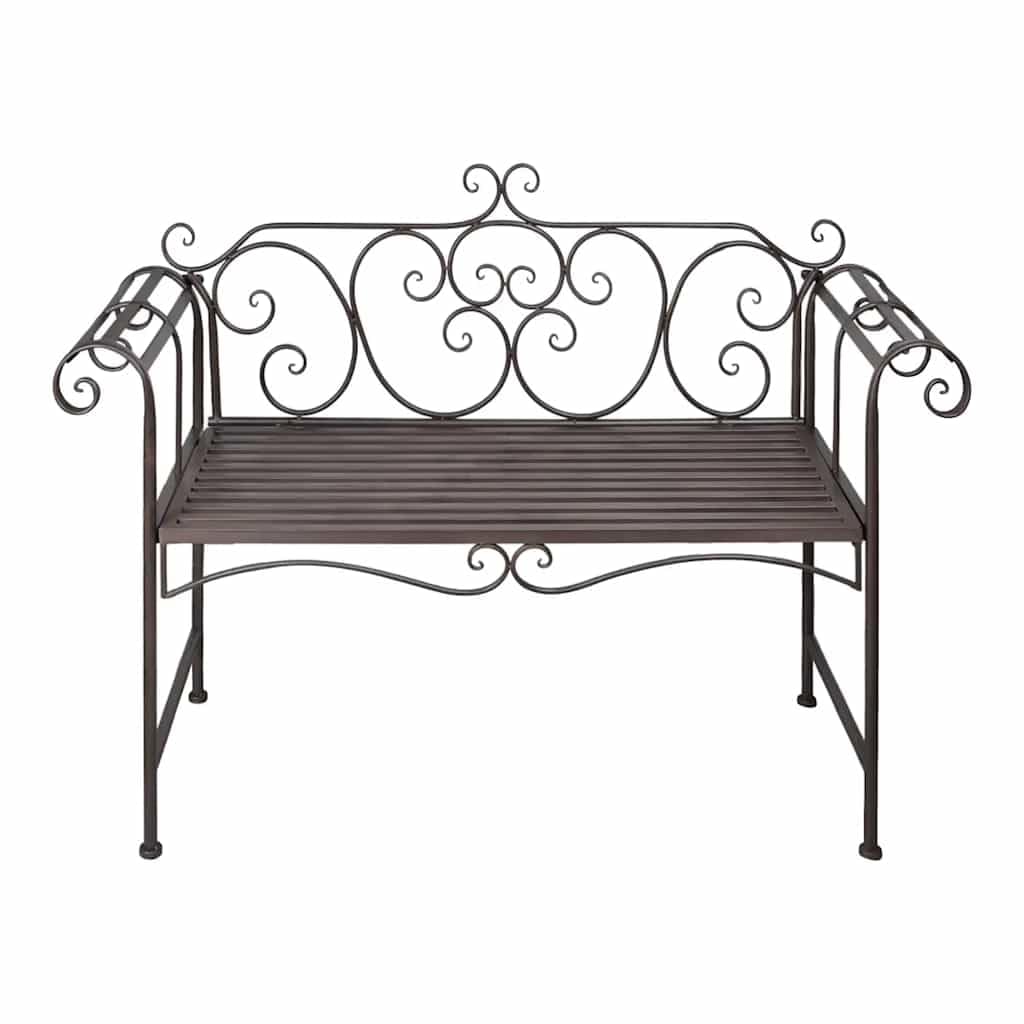 Gartenbank 132 cm aus Metall, 2-Sitzer Sitzbank für Garten, Terrasse & Balkon, wetterfeste Gartenmöbel Bank im Antik-Design mit Schnörkel-Verzierungen, Farbe: Antik Braun