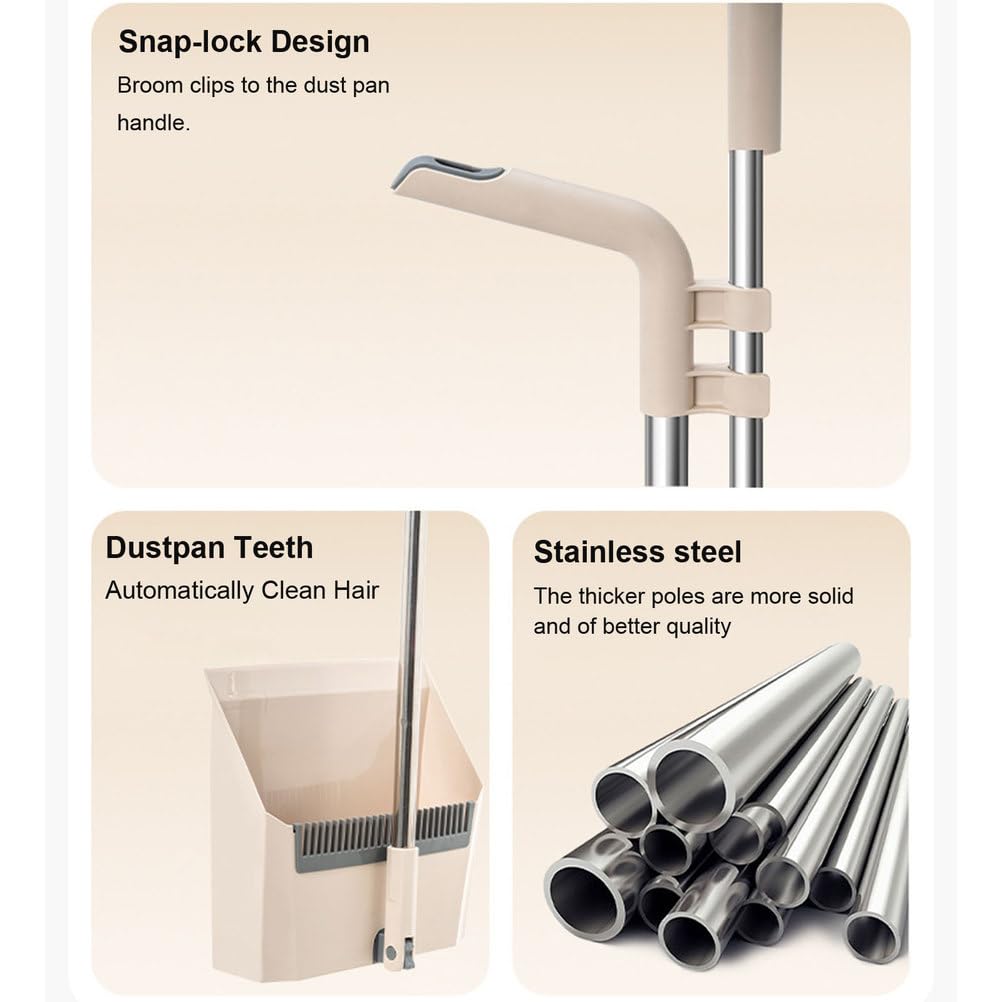 2er-Pack Besen mit Kehrschaufel, Kombi-Set, Um 180 Grad drehbarer Besen mit Kehrschaufelzähnen für Tierhaare, Store Sweep-Set für drinnen und draußen, Zuhause, Küche, Lobby, Büro