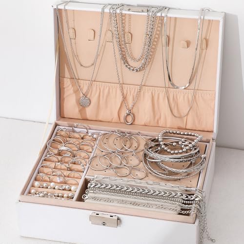 Image of FAXHION 68 Pcs Gold Jewelry Set for Women with 7 Necklace, 17 Bracelet, 5 Hoop Earrings, 15 Stud Earrings, 24 Knuckle Rings for Women Jewelry Set for Women Gift