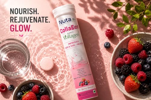 Image of Collagen Effervescent Tablets | Vegan Collagen (Vollagen), Vitamin C & Hyaluronic Acid | Skin Glow, Hair & Nail Support | Mix Berry | 45 tablets