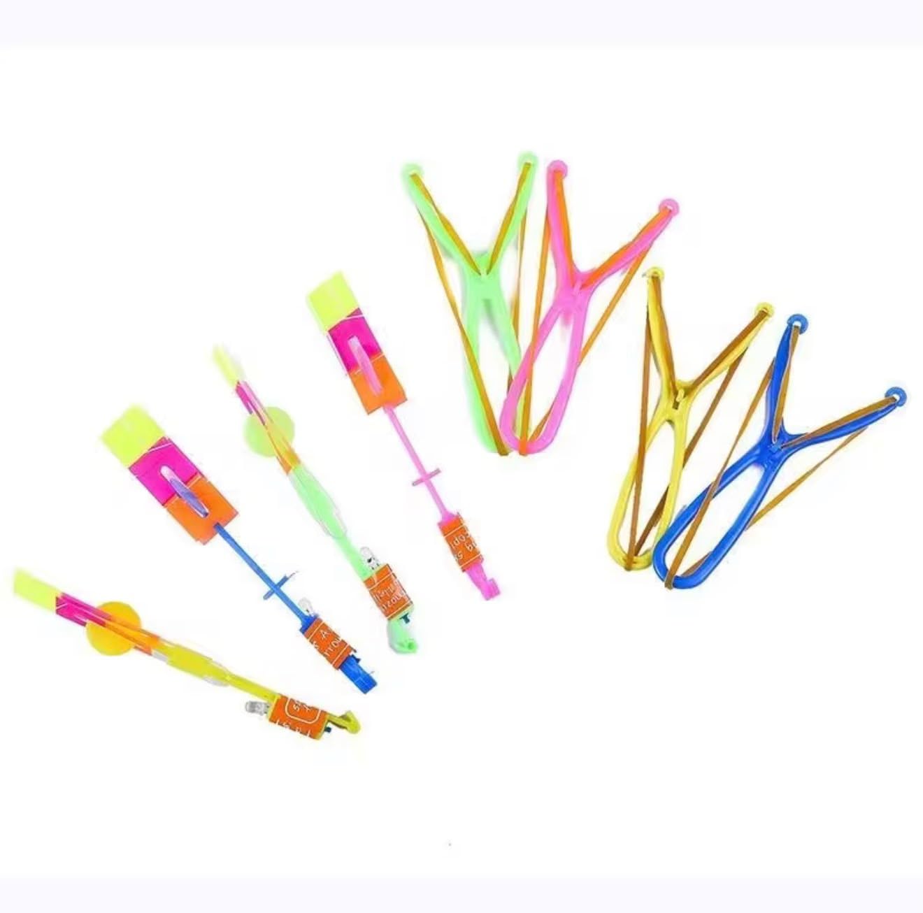 LED Flying Slingshot Helicopter Toy Set, Glow in The Dark Flying Spinner Launcher, Outdoor Flying Toy for Boys Girls, Party Favors, Birthday Return Gifts, Fun Garden & Night Play Toy (Pack of 5)