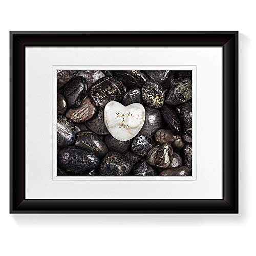 A&T ARTWORK Rock of Heart Prints Gift Your Names,the Date and romantic verses or write your own message Gift for Anniversary,Valentine's day,Wedding. 14x11 inches & D-Mats UNFRAMED