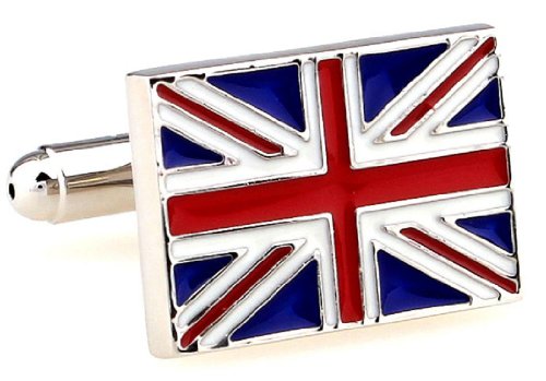 MRCUFF United Kingdom Flag Great Britain British Union Jack Pair Cufflinks in Presentation Gift Box & Polishing Cloth