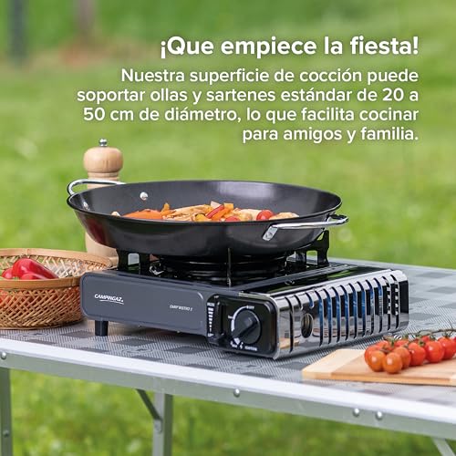 Campingaz Camp Bistro 3 Fornelli Piastra Combo | Fornello da campeggio a 1 bruciatore | 2200 Watt | Cucina da esterno compatta e portatile | Include custodia per un facile trasporto | Nero - Imagen 4