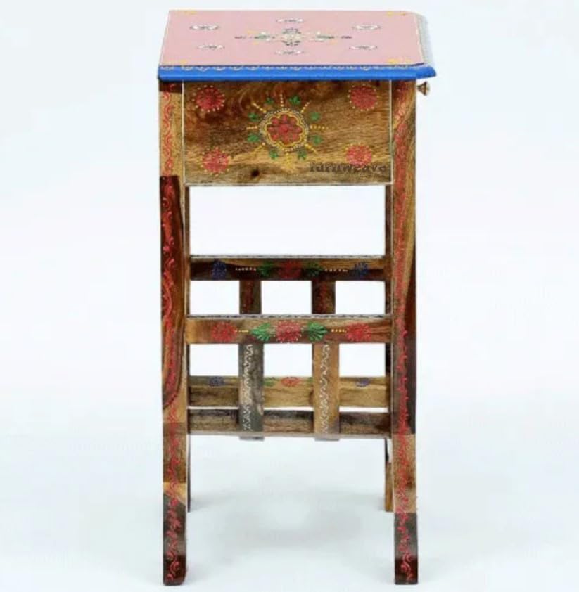Image of Wooden Bedside Table for Bedroom, Sheesham Wood Bedside Table with Drawer for Living Room & Home | Wooden Nightstand for Living Room | End Table for Bedroom (Multicolour-BS1)